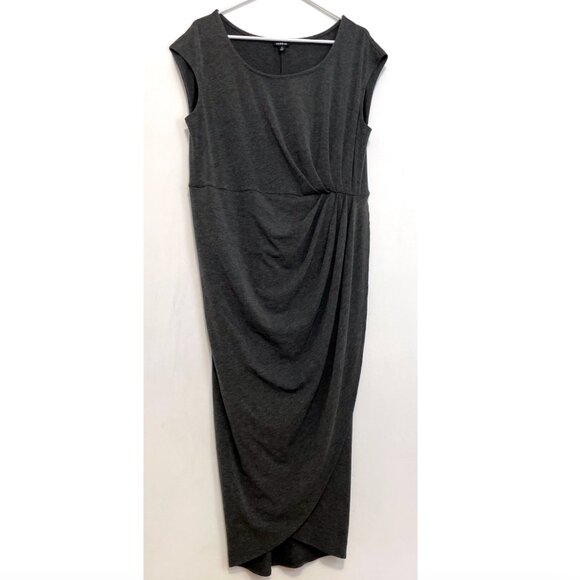 TORRID 1 Plus Size Shirred Tulip Midi Dress Charcoal Gray Short Sleeve Sheath 1X - Picture 2 of 16